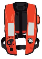 Inflatable PFD which can be worn when on a boat.