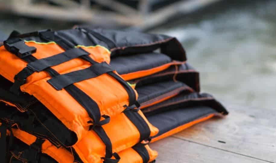 Three lifejackets to be worn when boating. 