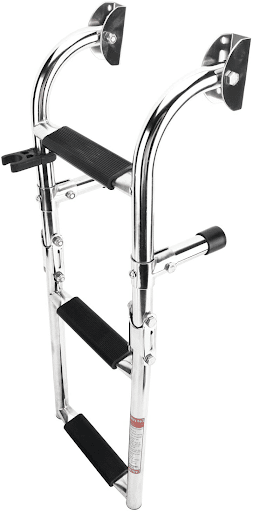 A ladder which is a reboarding device that helps a person climb back onto the boat from the water. 